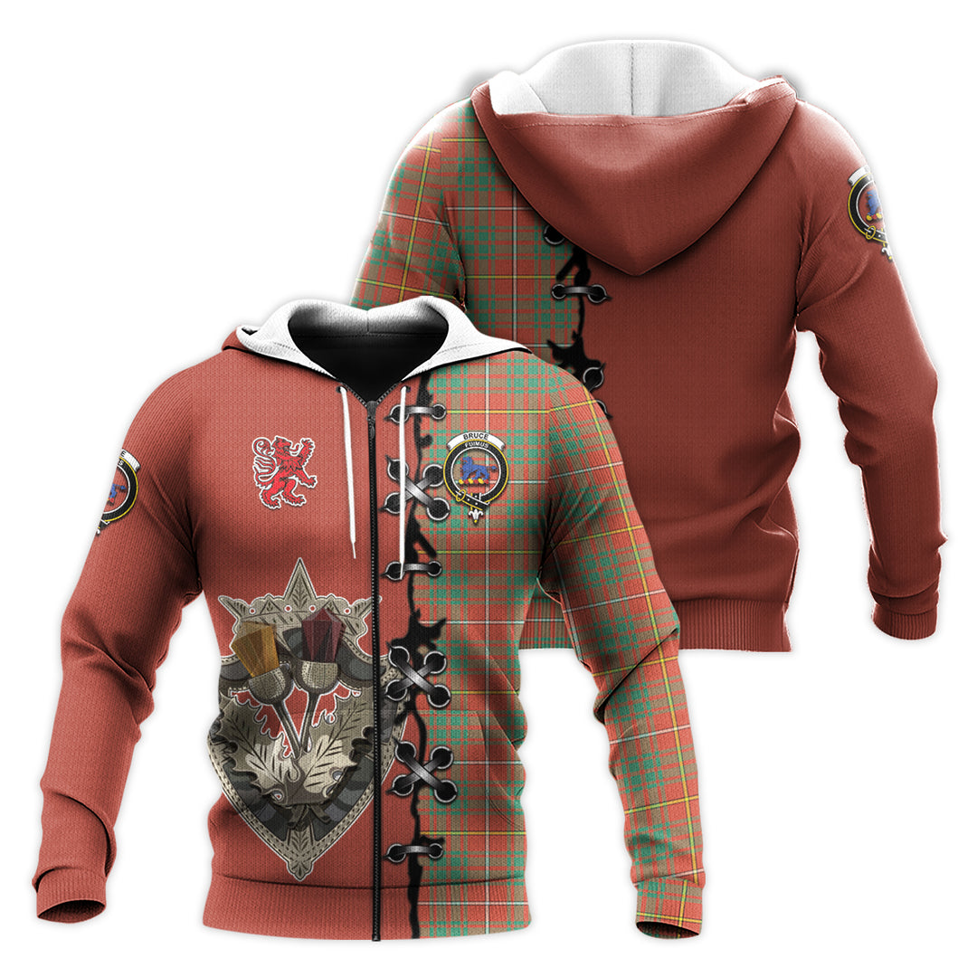 Printivon Bruce Ancient Tartan Hoodie Lion Rampant And Celtic Thistle Style
