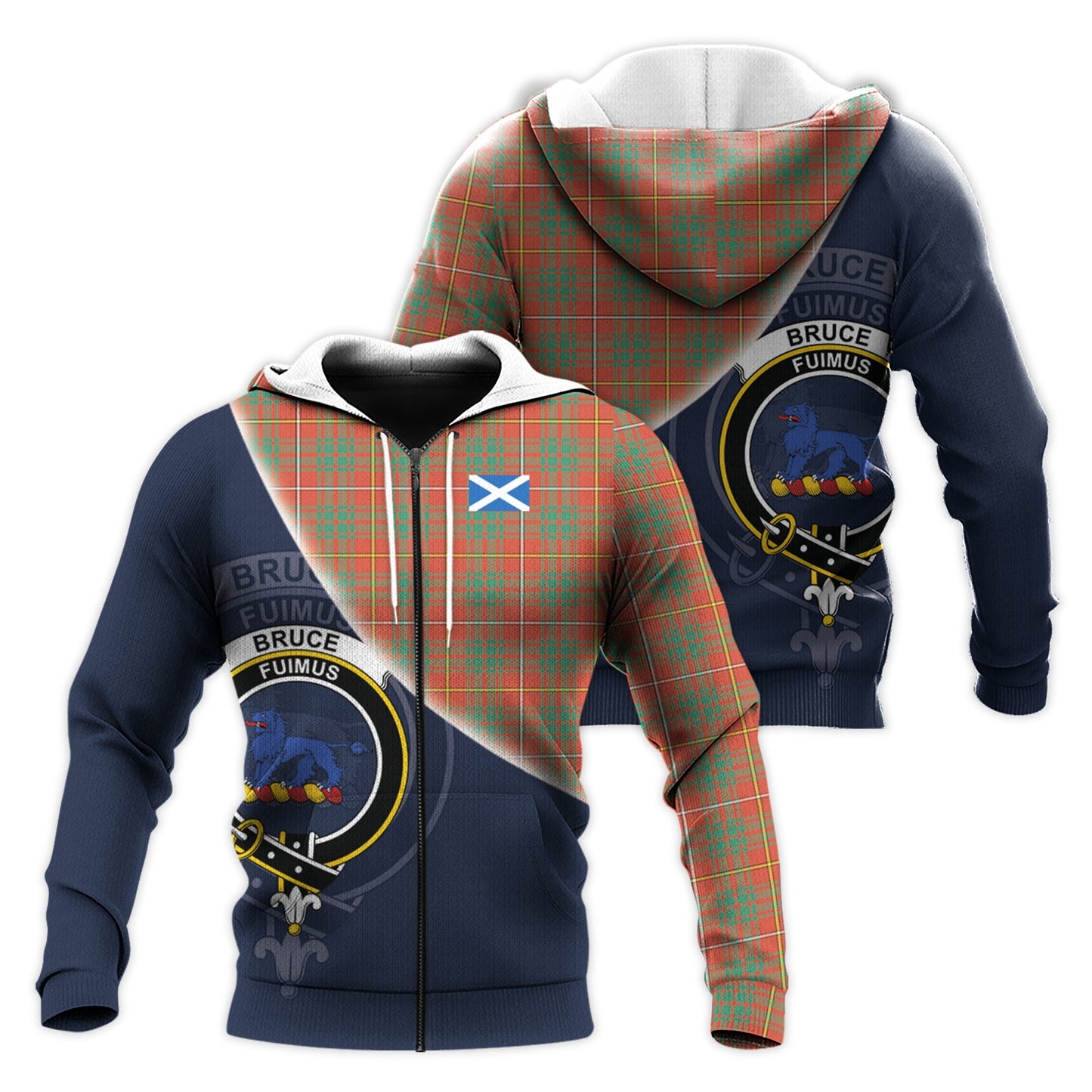 Printivon Bruce Ancient Tartan Scottish Crest Hoodie