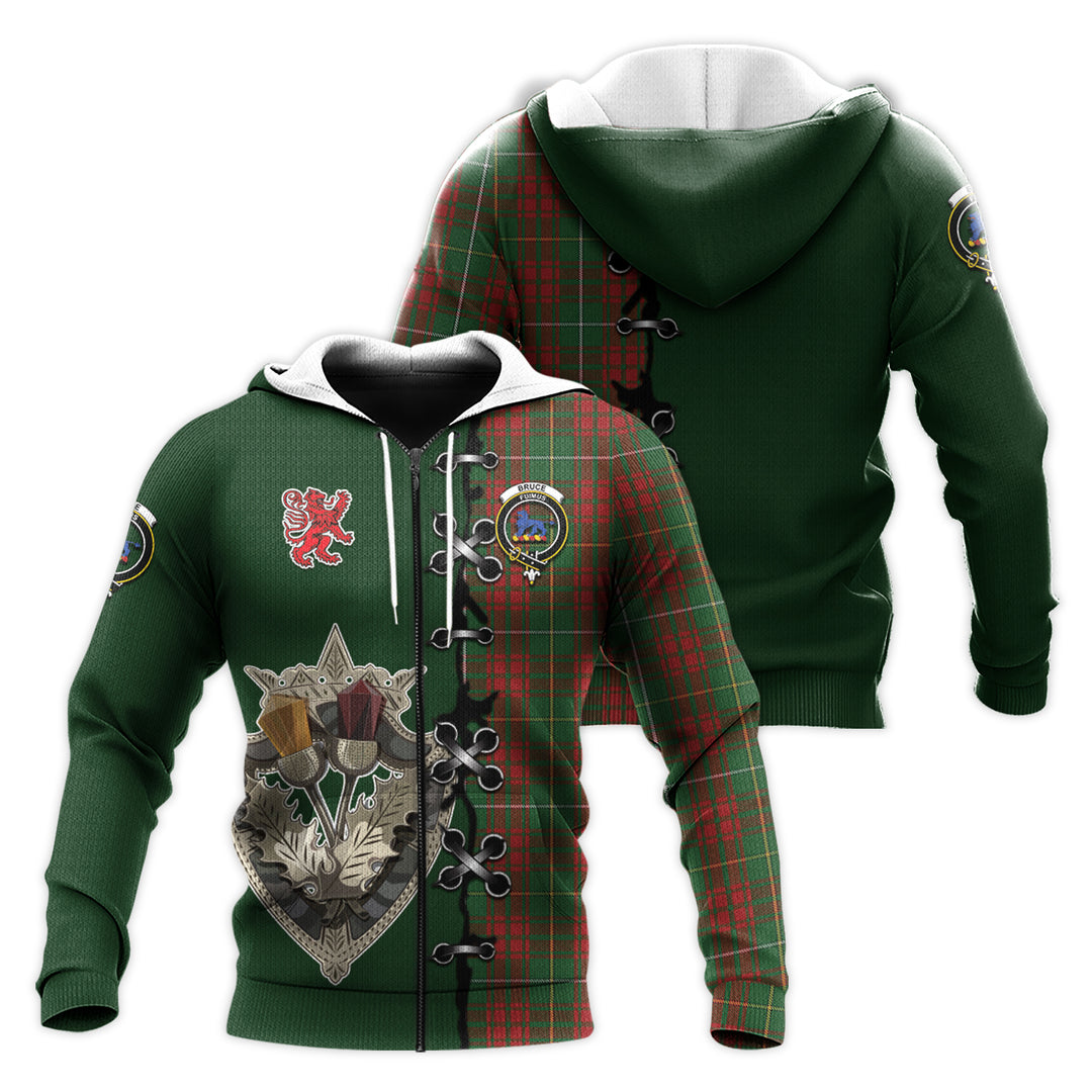 Printivon Bruce Hunting Tartan Hoodie Lion Rampant And Celtic Thistle Style