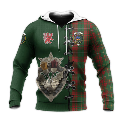 Printivon Bruce Hunting Tartan Hoodie Lion Rampant And Celtic Thistle Style