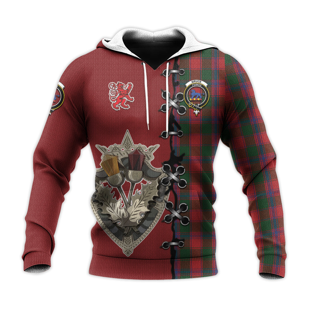 Printivon Bruce Old Tartan Hoodie Lion Rampant And Celtic Thistle Style