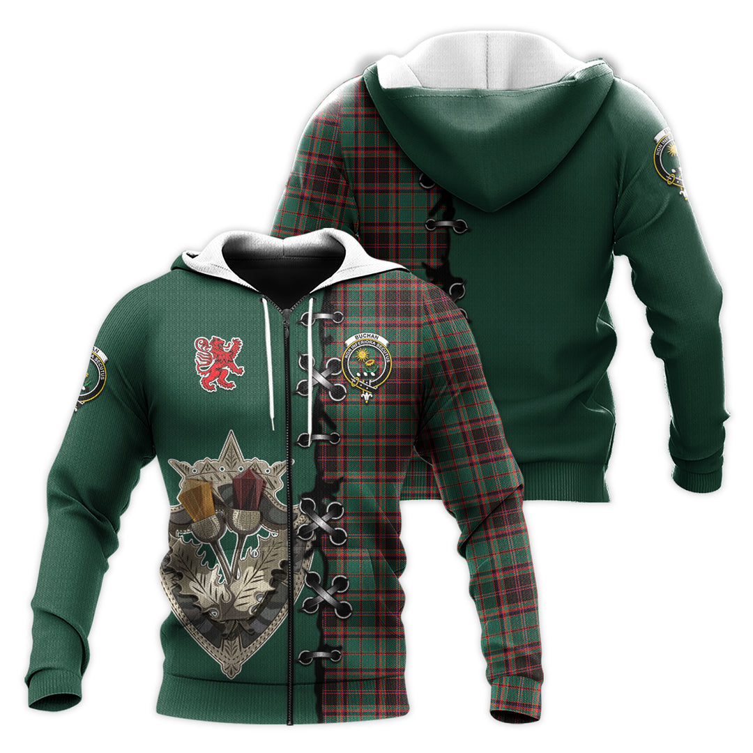 Printivon Buchan Ancient Tartan Hoodie Lion Rampant And Celtic Thistle Style