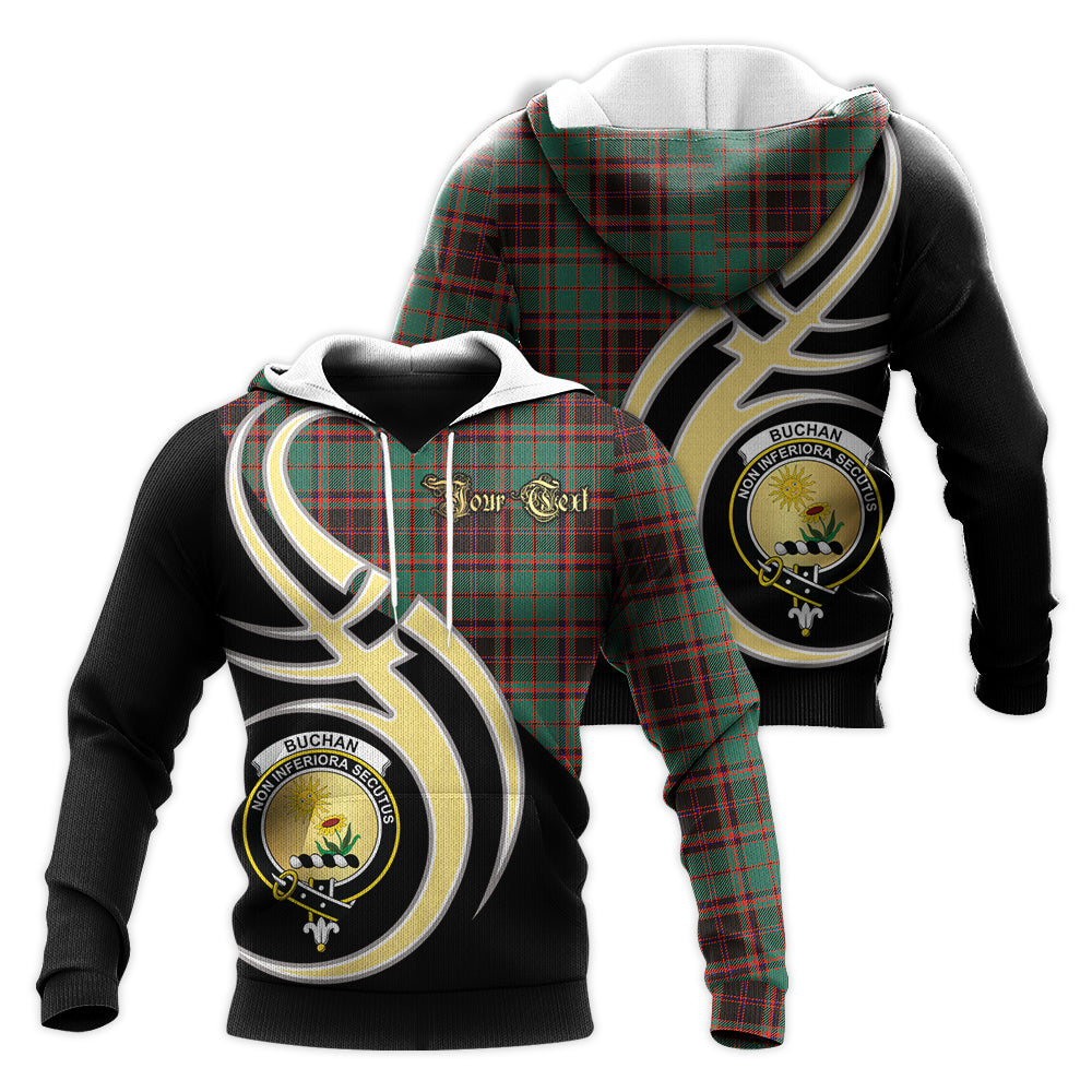 Printivon Buchan Ancient Clan Believe In Me Crest Tartan Knitted Hoodie Custom Your Text