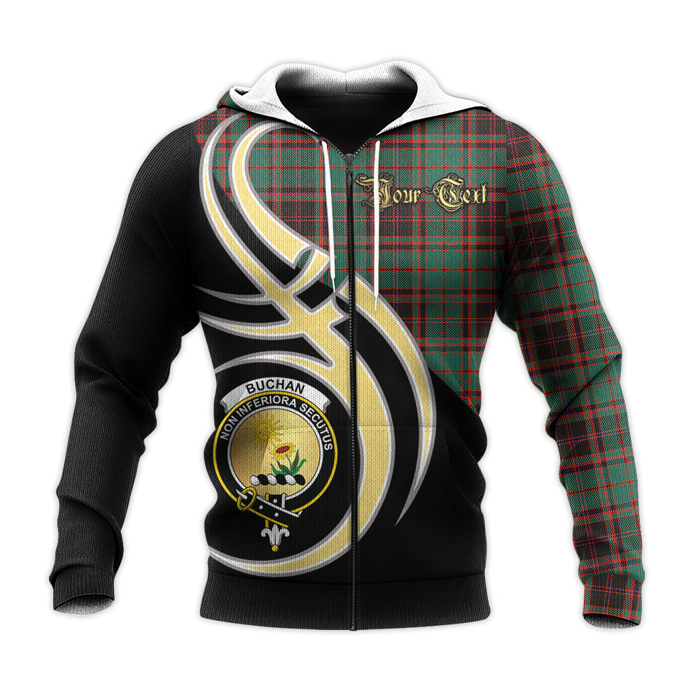 Printivon Buchan Ancient Clan Believe In Me Crest Tartan Knitted Hoodie Custom Your Text