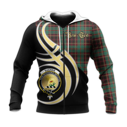 Printivon Buchan Ancient Clan Believe In Me Crest Tartan Knitted Hoodie Custom Your Text