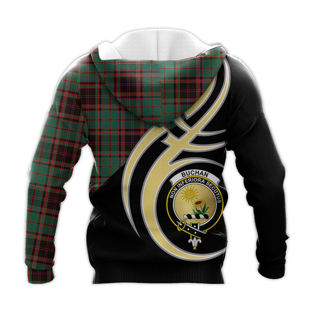 Printivon Buchan Ancient Clan Believe In Me Crest Tartan Knitted Hoodie Custom Your Text