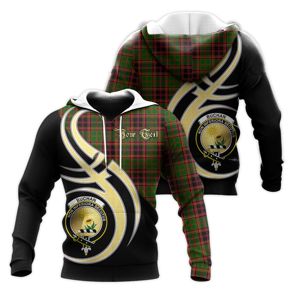 Printivon Buchan Modern Clan Believe In Me Crest Tartan Knitted Hoodie Custom Your Text