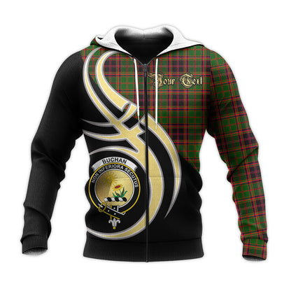 Printivon Buchan Modern Clan Believe In Me Crest Tartan Knitted Hoodie Custom Your Text