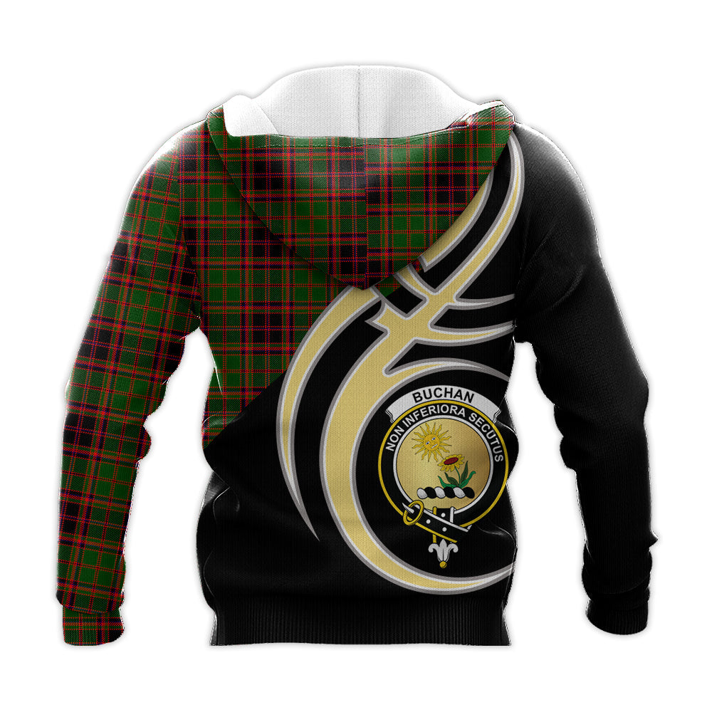 Printivon Buchan Modern Clan Believe In Me Crest Tartan Knitted Hoodie Custom Your Text