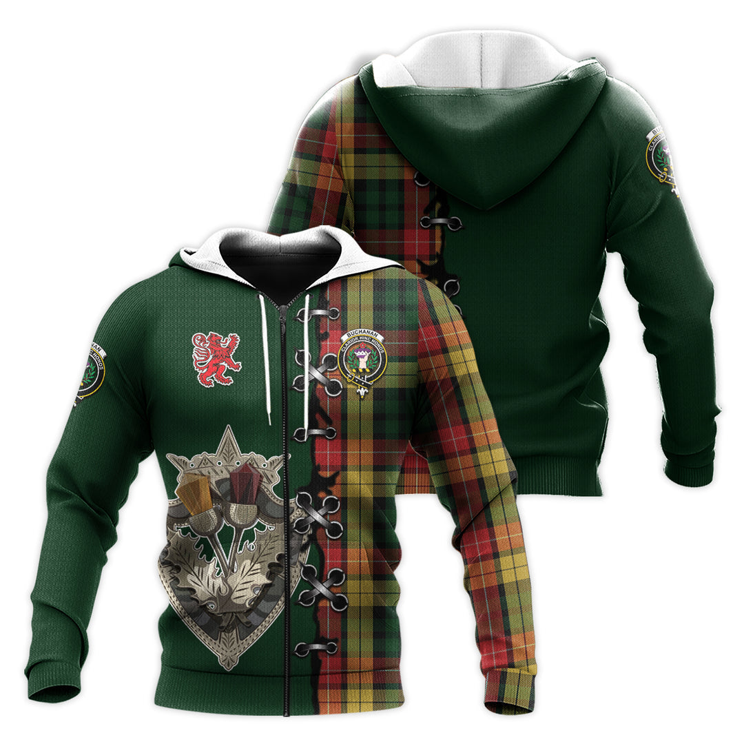 Printivon Buchanan Tartan Hoodie Lion Rampant And Celtic Thistle Style