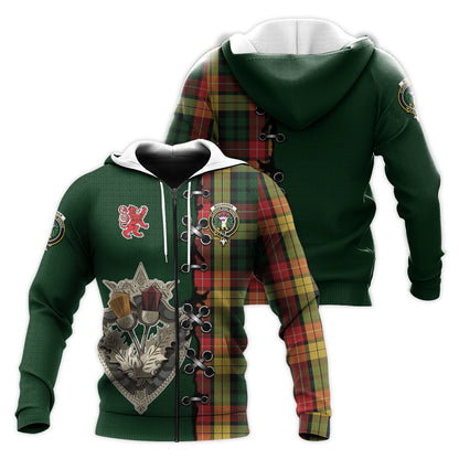 Printivon Buchanan Tartan Hoodie Lion Rampant And Celtic Thistle Style