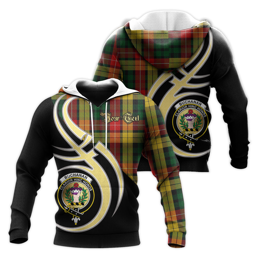 Printivon Buchanan Clan Believe In Me Crest Tartan Knitted Hoodie Custom Your Text
