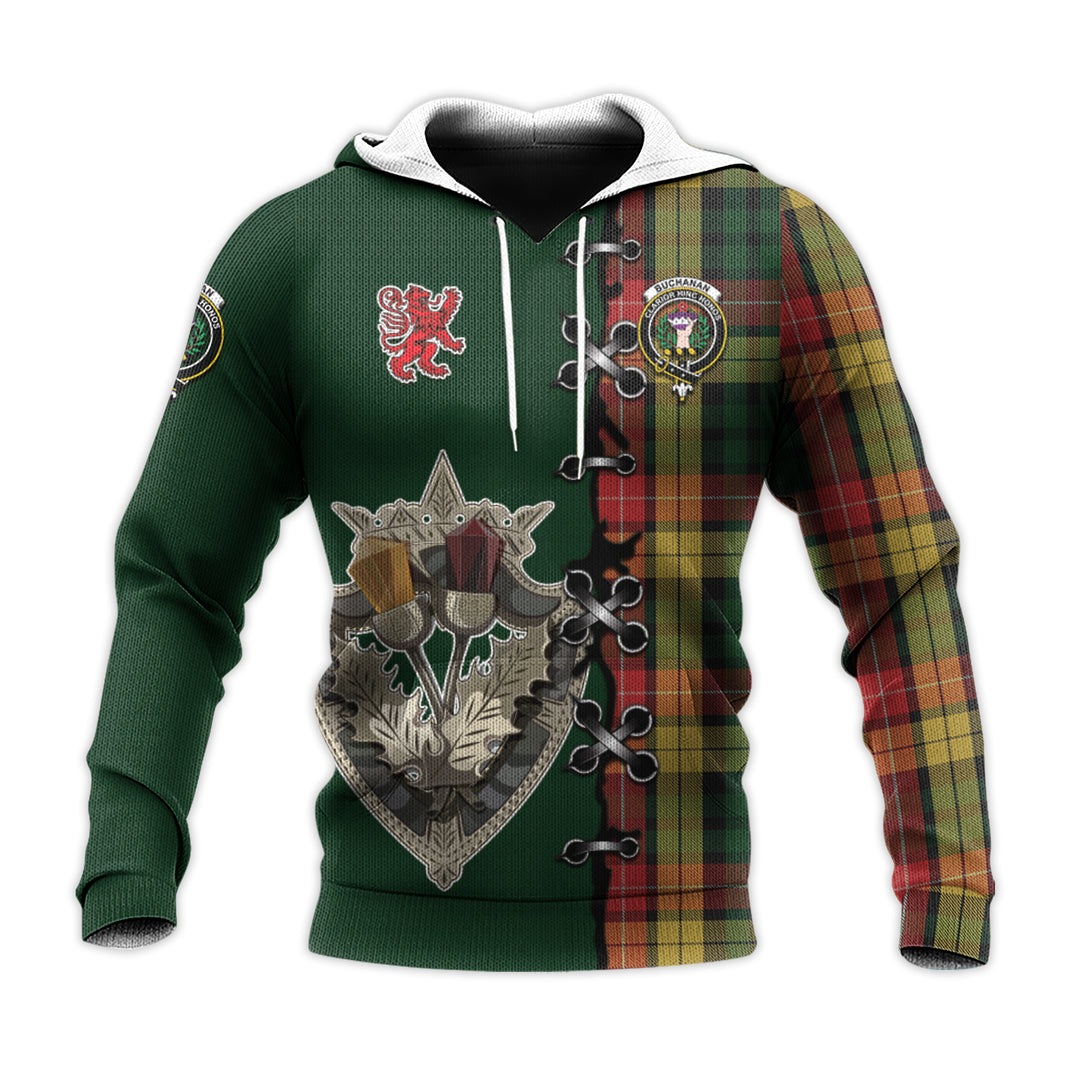 Printivon Buchanan Tartan Hoodie Lion Rampant And Celtic Thistle Style