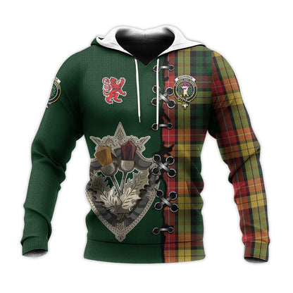 Printivon Buchanan Tartan Hoodie Lion Rampant And Celtic Thistle Style