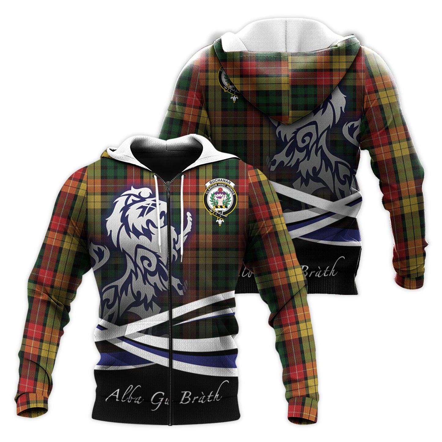Printivon Buchanan Tartan Scottish Lion Hoodie