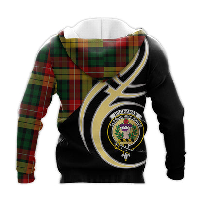 Printivon Buchanan Clan Believe In Me Crest Tartan Knitted Hoodie Custom Your Text