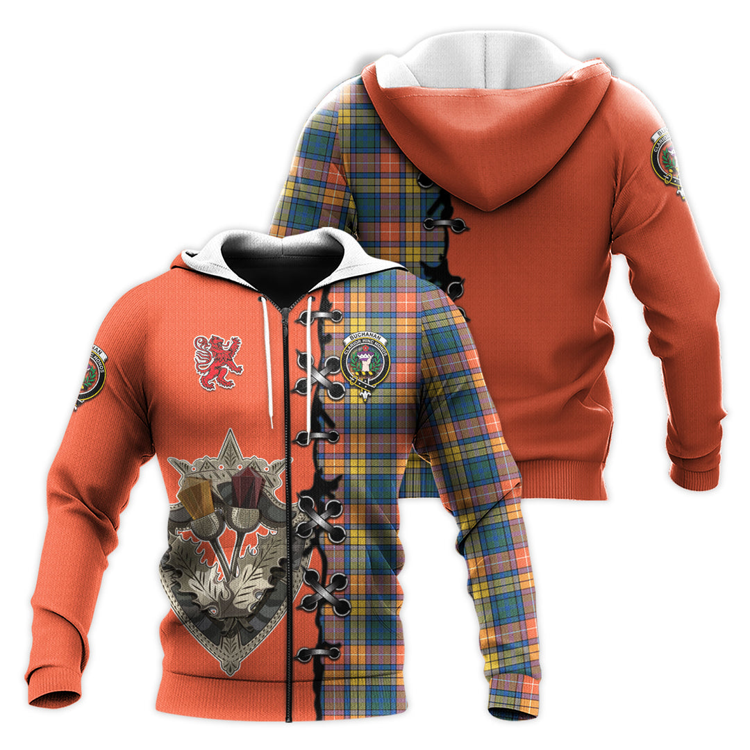 Printivon Buchanan Ancient Tartan Hoodie Lion Rampant And Celtic Thistle Style