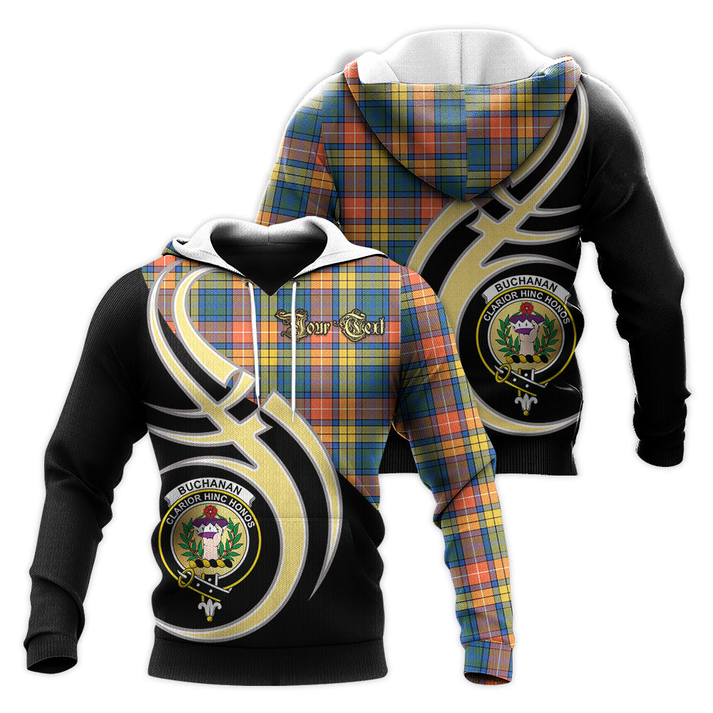 Printivon Buchanan Ancient Clan Believe In Me Crest Tartan Knitted Hoodie Custom Your Text
