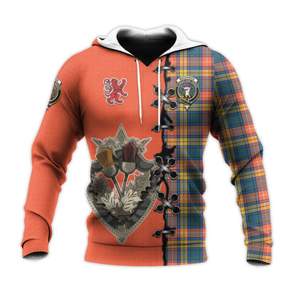 Printivon Buchanan Ancient Tartan Hoodie Lion Rampant And Celtic Thistle Style