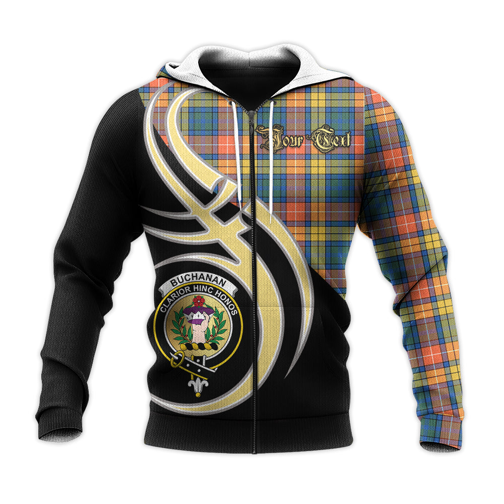 Printivon Buchanan Ancient Clan Believe In Me Crest Tartan Knitted Hoodie Custom Your Text