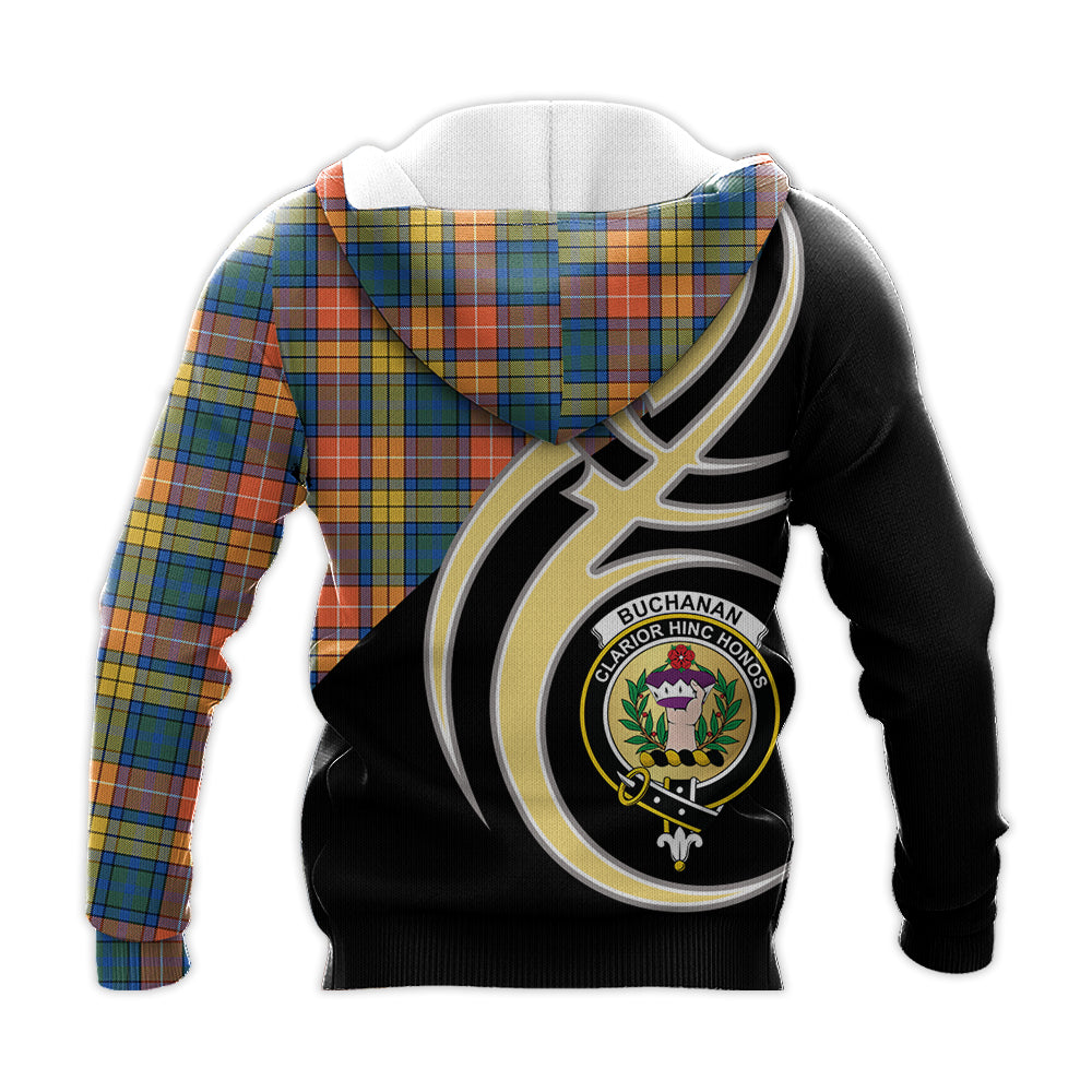 Printivon Buchanan Ancient Clan Believe In Me Crest Tartan Knitted Hoodie Custom Your Text