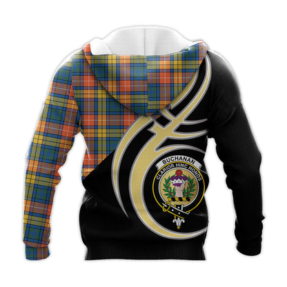 Printivon Buchanan Ancient Clan Believe In Me Crest Tartan Knitted Hoodie Custom Your Text