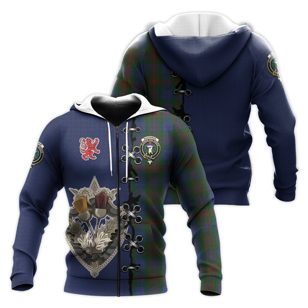 Printivon Buchanan Hunting Tartan Hoodie Lion Rampant And Celtic Thistle Style