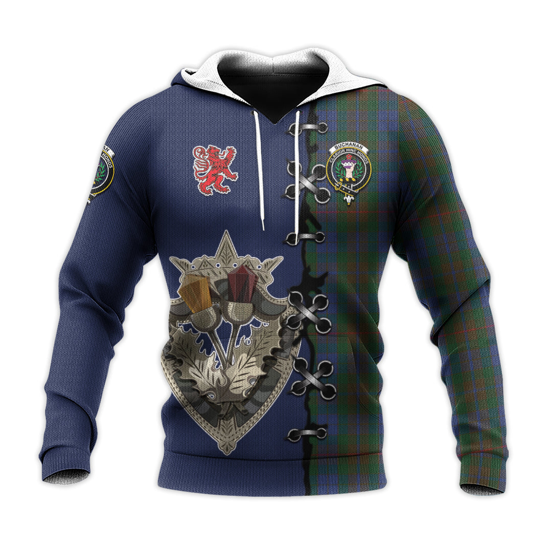 Printivon Buchanan Hunting Tartan Hoodie Lion Rampant And Celtic Thistle Style