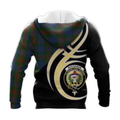 Printivon Buchanan Hunting Clan Believe In Me Crest Tartan Knitted Hoodie Custom Your Text