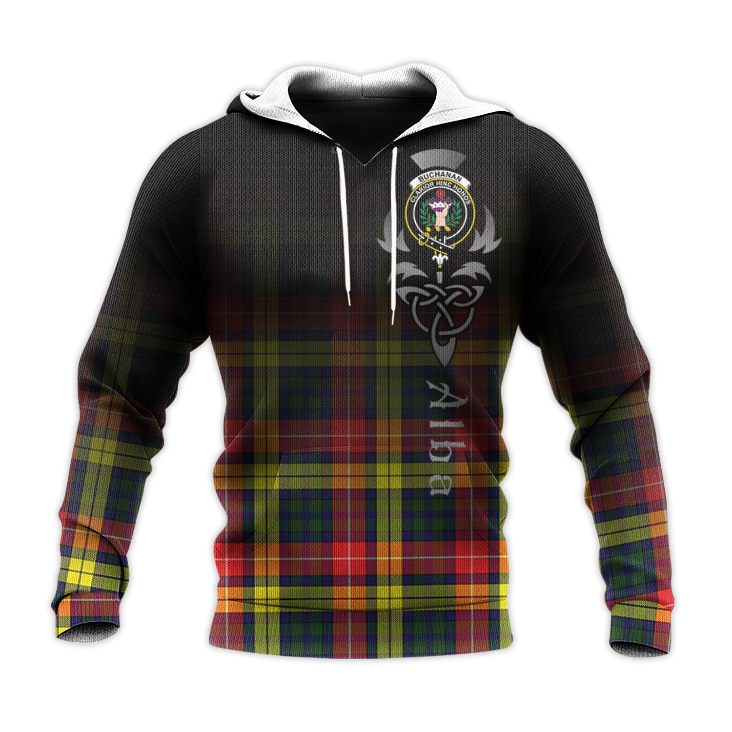 Printivon Buchanan Modern Tartan Crest Alba Celtic Hoodie