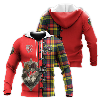 Printivon Buchanan Modern Tartan Hoodie Lion Rampant And Celtic Thistle Style