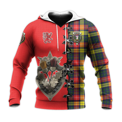 Printivon Buchanan Modern Tartan Hoodie Lion Rampant And Celtic Thistle Style