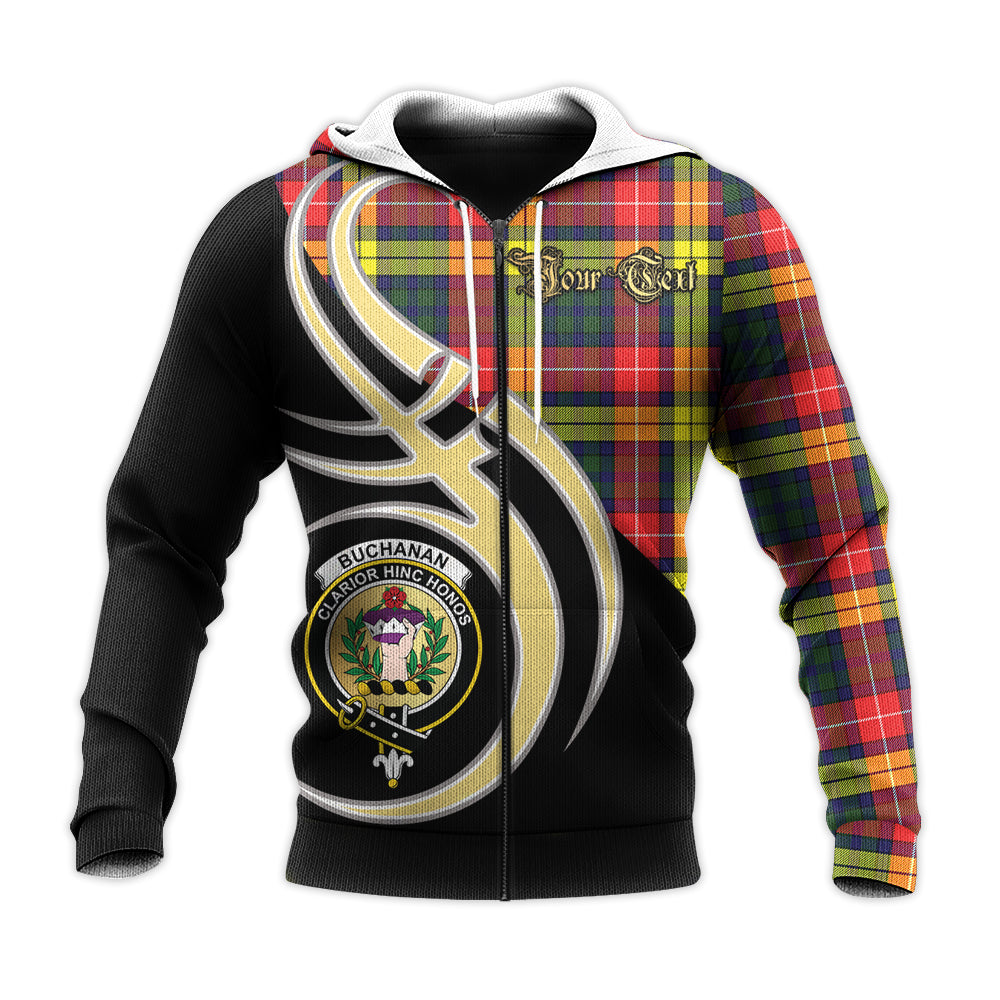 Printivon Buchanan Modern Clan Believe In Me Crest Tartan Knitted Hoodie Custom Your Text