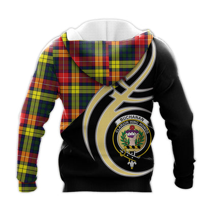 Printivon Buchanan Modern Clan Believe In Me Crest Tartan Knitted Hoodie Custom Your Text
