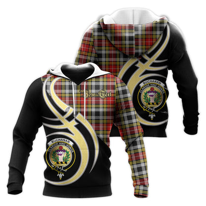 Printivon Buchanan Old Dress Clan Believe In Me Crest Tartan Knitted Hoodie Custom Your Text