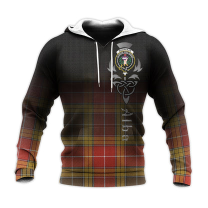Printivon Buchanan Old Set Weathered Tartan Crest Alba Celtic Hoodie