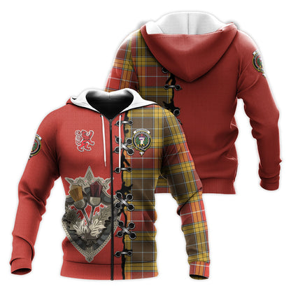 Printivon Buchanan Old Set Weathered Tartan Hoodie Lion Rampant And Celtic Thistle Style