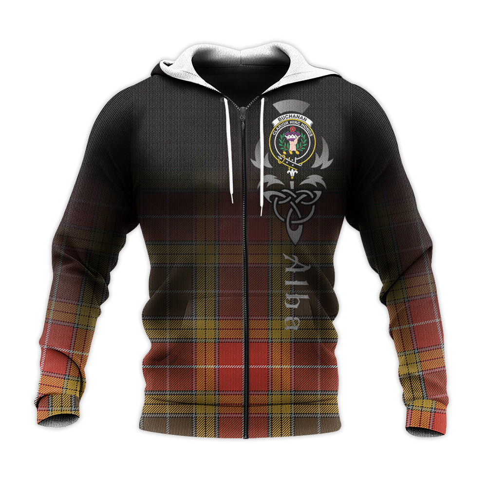 Printivon Buchanan Old Set Weathered Tartan Crest Alba Celtic Hoodie