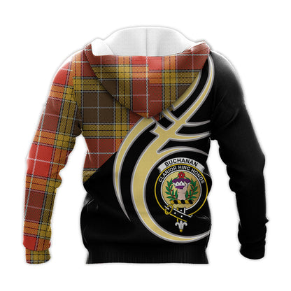 Printivon Buchanan Old Set Weathered Clan Believe In Me Crest Tartan Knitted Hoodie Custom Your Text