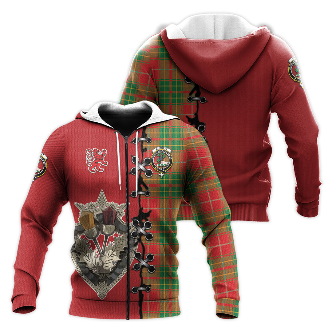 Printivon Burnett Ancient Tartan Hoodie Lion Rampant And Celtic Thistle Style