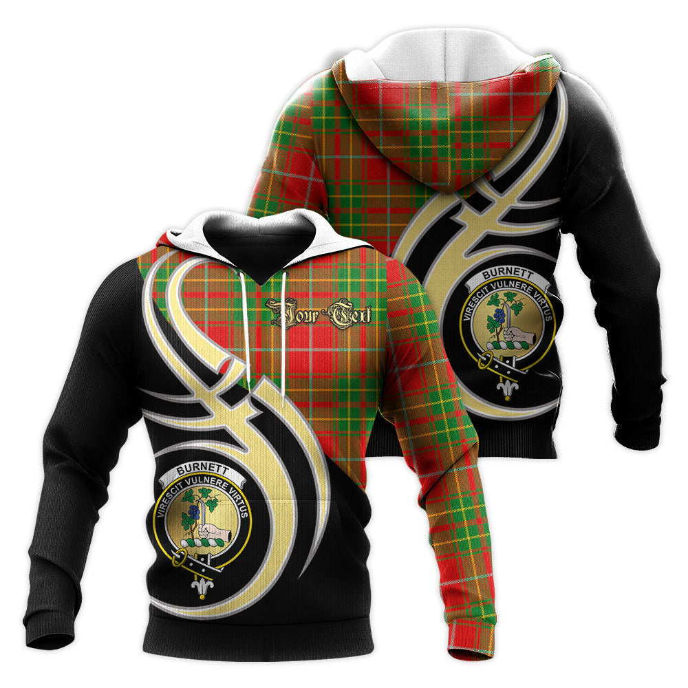 Printivon Burnett Ancient Clan Believe In Me Crest Tartan Knitted Hoodie Custom Your Text