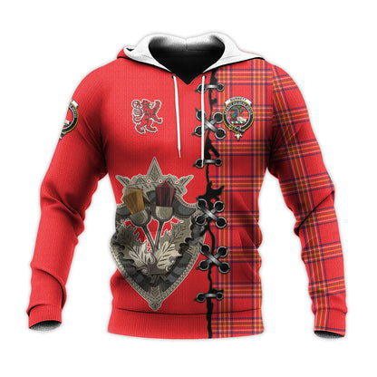 Printivon Burnett Modern Tartan Hoodie Lion Rampant And Celtic Thistle Style