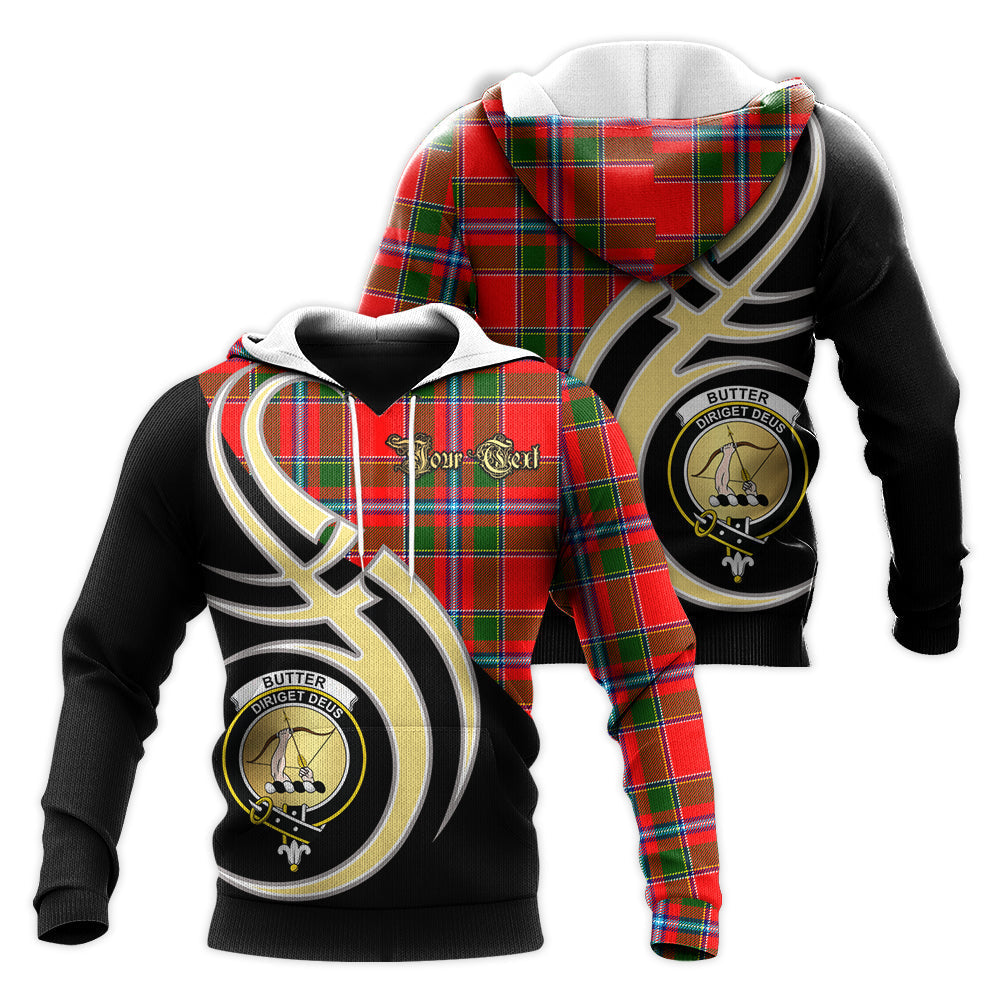 Printivon Butter Clan Believe In Me Crest Tartan Knitted Hoodie Custom Your Text