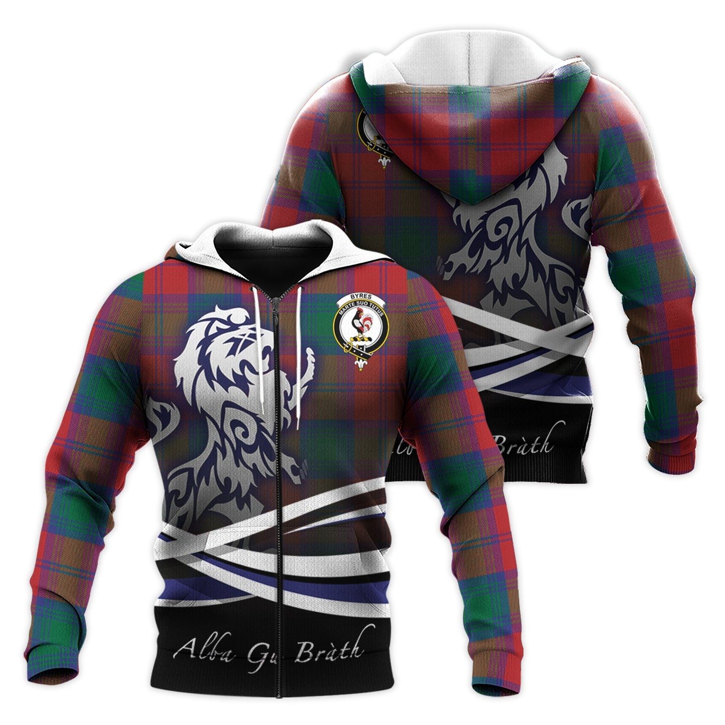 Printivon Byres Byses Tartan Scottish Lion Hoodie