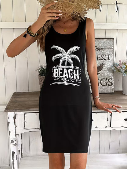 Beach Summer Black Dress Tropical Tank Dress Beach Women's Clothing