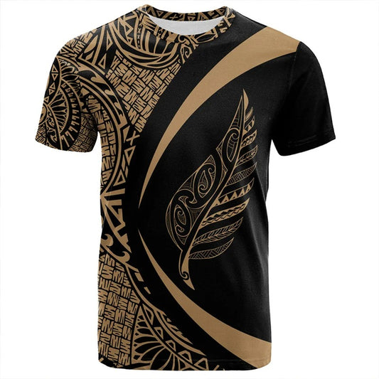 New Zealand Shirt Polynesian Silver Fern Leaf Unisex Shirt Curve Style Round Neck Short Sleeves Tops