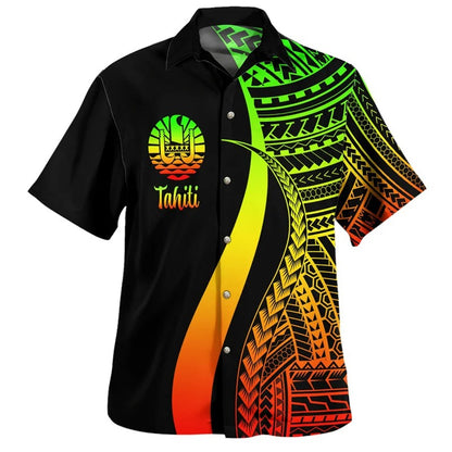 Tahiti Hawaiian Shirts Men Colorful 3d Printed Tahitian Polynesian Tribal Summer Casual Button Shirt