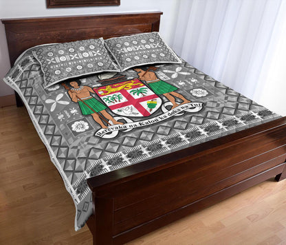 Fiji Quilt Bed Set Pattern Fijian Tapa Pattern Grey