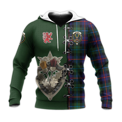Printivon Calder Modern Tartan Hoodie Lion Rampant And Celtic Thistle Style