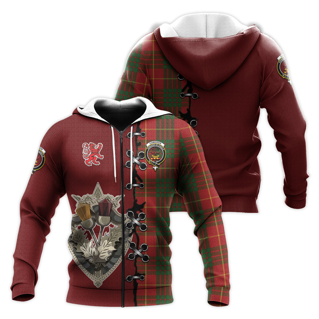 Printivon Cameron Tartan Hoodie Lion Rampant And Celtic Thistle Style
